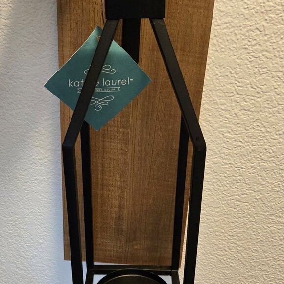 KATE & LAUREL Decorative Iron Lantern and Wood & Iron Wall Mounted Hanger - Picture 2 of 5